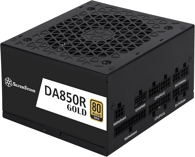 SilverStone DA850R Fully Modular Power Supply, 80 PLUS Gold, 850W ATX 3.0 & PCIe 5.0, Active PFC, Silent 120mm Fan, Advanced Protections, 12V-2×6 PCIe Connector, Black | SST-DA850R-GMA Image