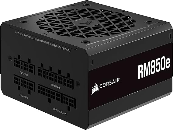 Corsair RMe Series RM850e Fully Modular Low-Noise ATX Power Supply, 80 PLUS Gold Efficiency, 850 Watts Power, 120mm Rifle Bearing Fan, Dual 8-pin EPS12V Connectors, Black | CP-9020263-UK Image