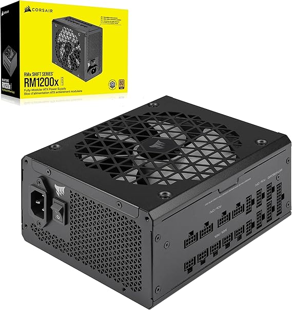 Corsair RM1200x Shift Fully Modular ATX Power Supply, 1200W Power, 80 Plus Gold, Modular Side Interface, ATX 3.0 & PCIe 5.0 Compliant, Zero RPM Fan Mode, 105°C-Rated Capacitors, Black | CP-9020254-UK Image