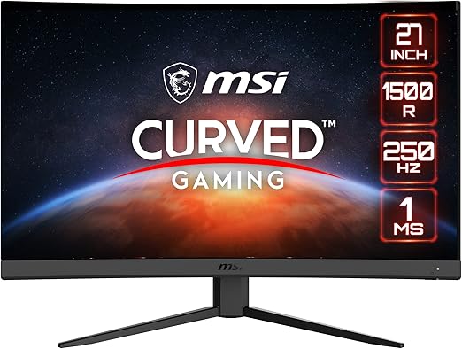 MSI G27C4X 27″ FHD 1500R Curved Gaming Monitor, 250Hz Refresh Rate, 1ms Response Time, 16:9 VA Panel, AMD FreeSync, 1.07 Billion Colors, HDR Ready, 2x HDMI | 1x DisplayPort, Black Image