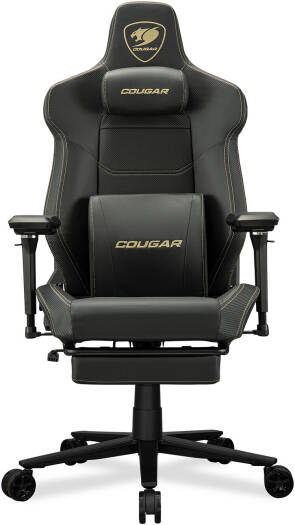 Cougar ARMOR EVO M Gaming Chair, Breathable PVC Leather, 5D Adjustable Armrest, Lumbar Cushion, Full Steel Frame, Class 4 Gas Lift Cylinder Up To 160Kg Capacity, Black/Gold Image