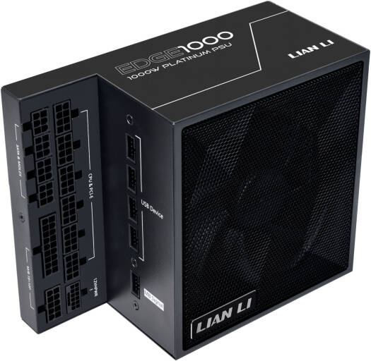 Lian-Li Edge L-Shape Fully Modular Power Supply, 1000W Power, 80 Plus Platinum Certification, 120mm FDB Fan, ATX 3.0 & 3.1 Compliant, PCIe 5.1 Support, Active PFC, Black | G9P.EG1000.BE00.UK Image