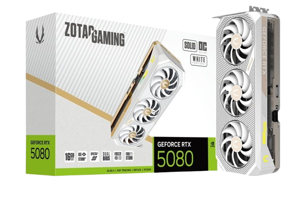ZOTAC RTX 5080 SOLID 16GB OC WHITE GRAPHICS CARD Image