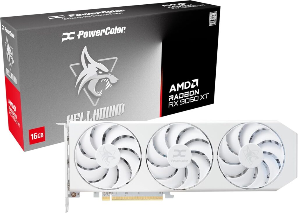 PowerColor Hellhound Spectral White AMD Radeon RX 9060 XT 16GB Graphics Card Image